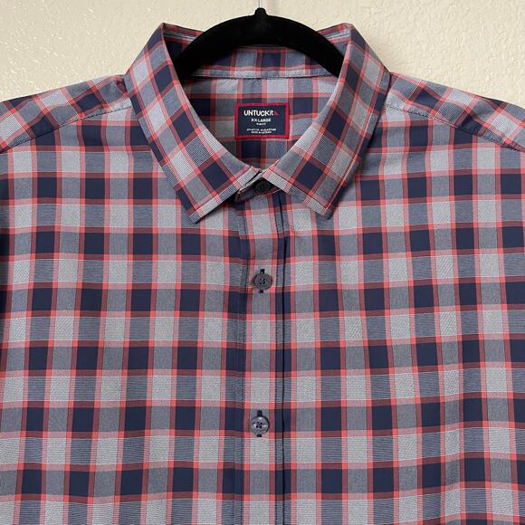 Untuckit Shirt Mens XXL Blue Red Watkins Check Plaid Slim Fit Preppy Academia - Picture 4 of 11